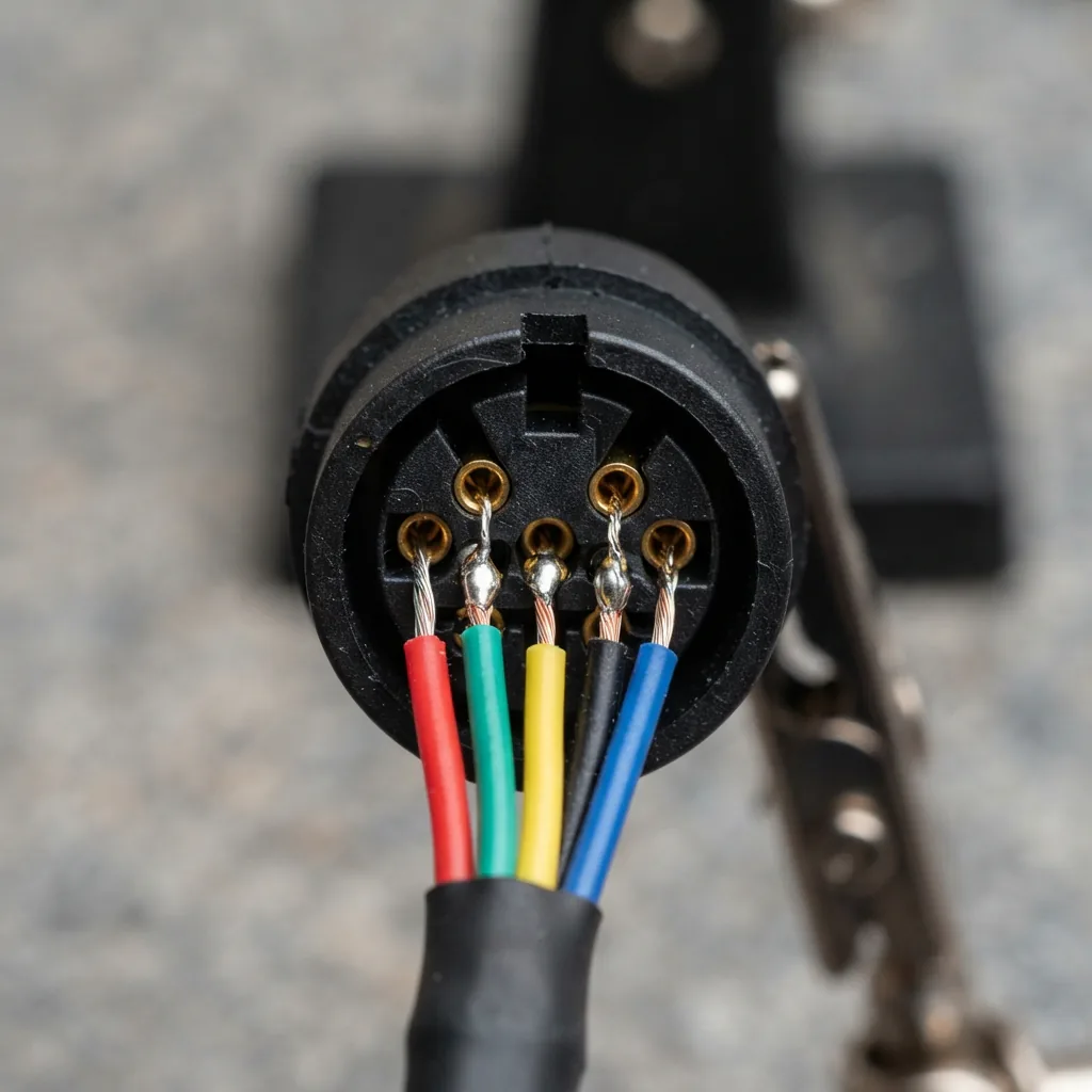 Close-up of a 5-wire female socket connector for winch remote