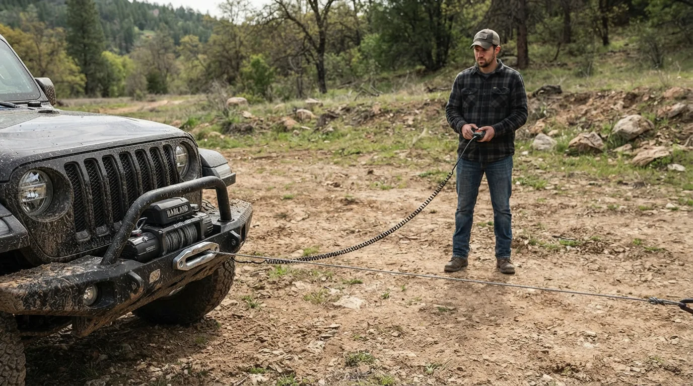 Operator using the remote switch from a safe distance during a test pull