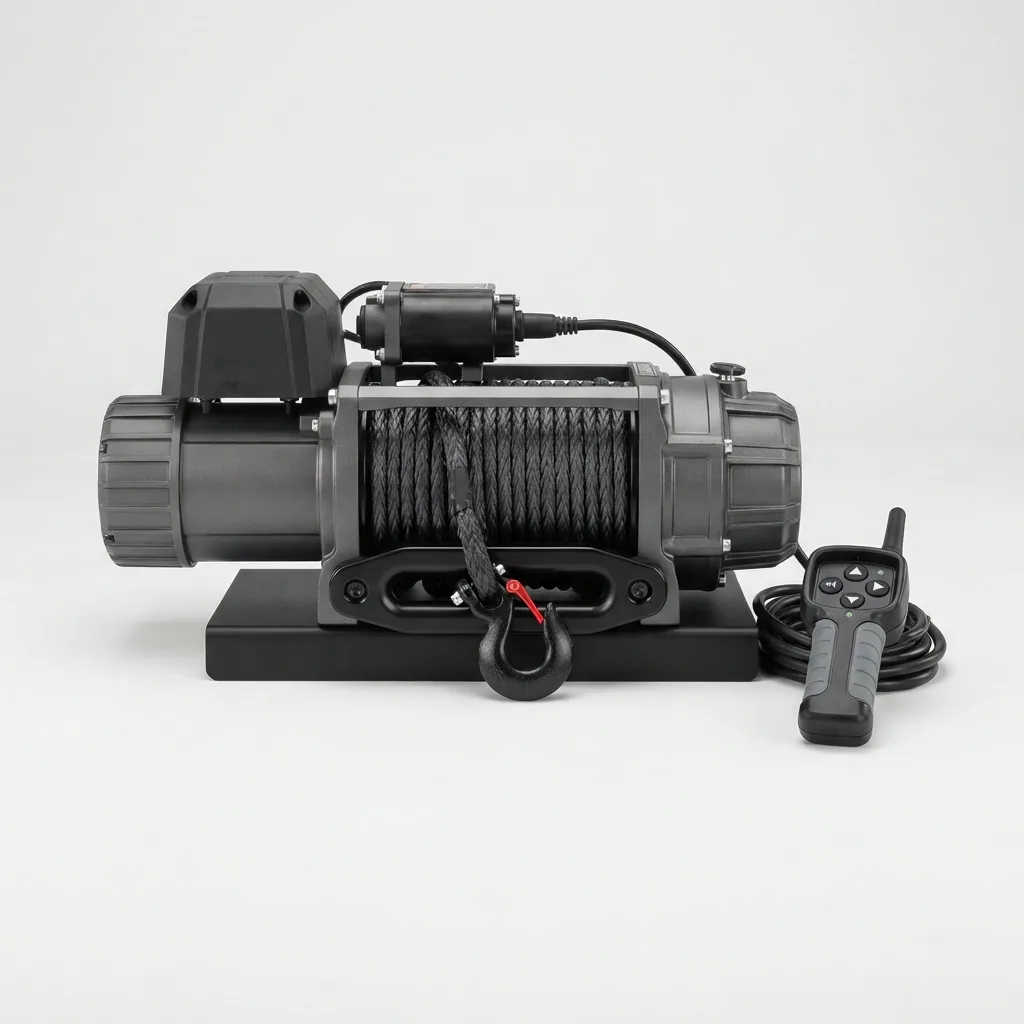 BADLAND APEX 12,000 lb. EV winch with synthetic rope and wireless remote control.