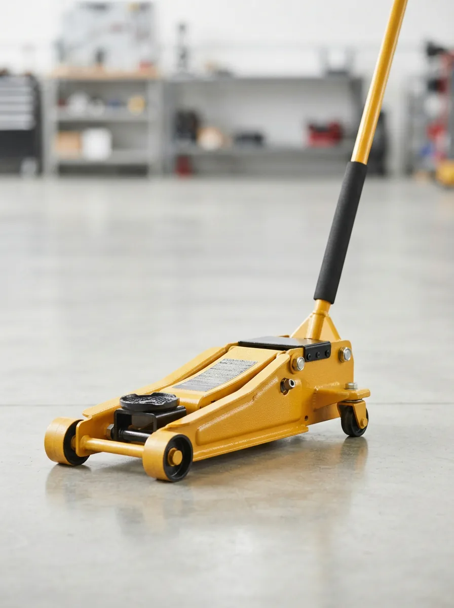 A Badland 3-Ton Heavy-Duty Floor Jack on a clean garage floor.