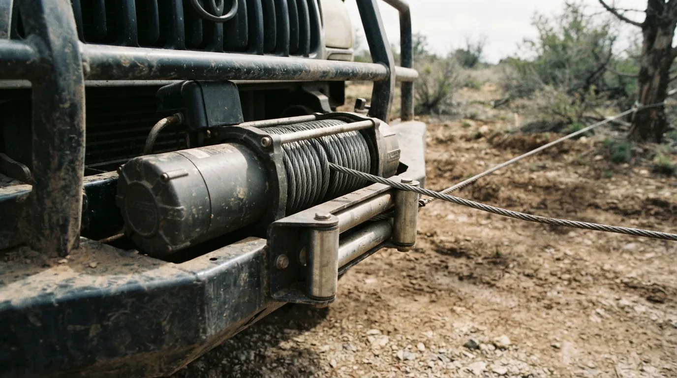 Wire rope being spooled onto the winch drum under tension